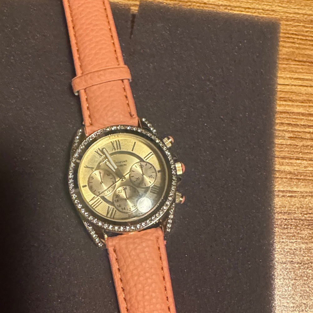 Geneva Platinum Gold Watch with Coral Strap